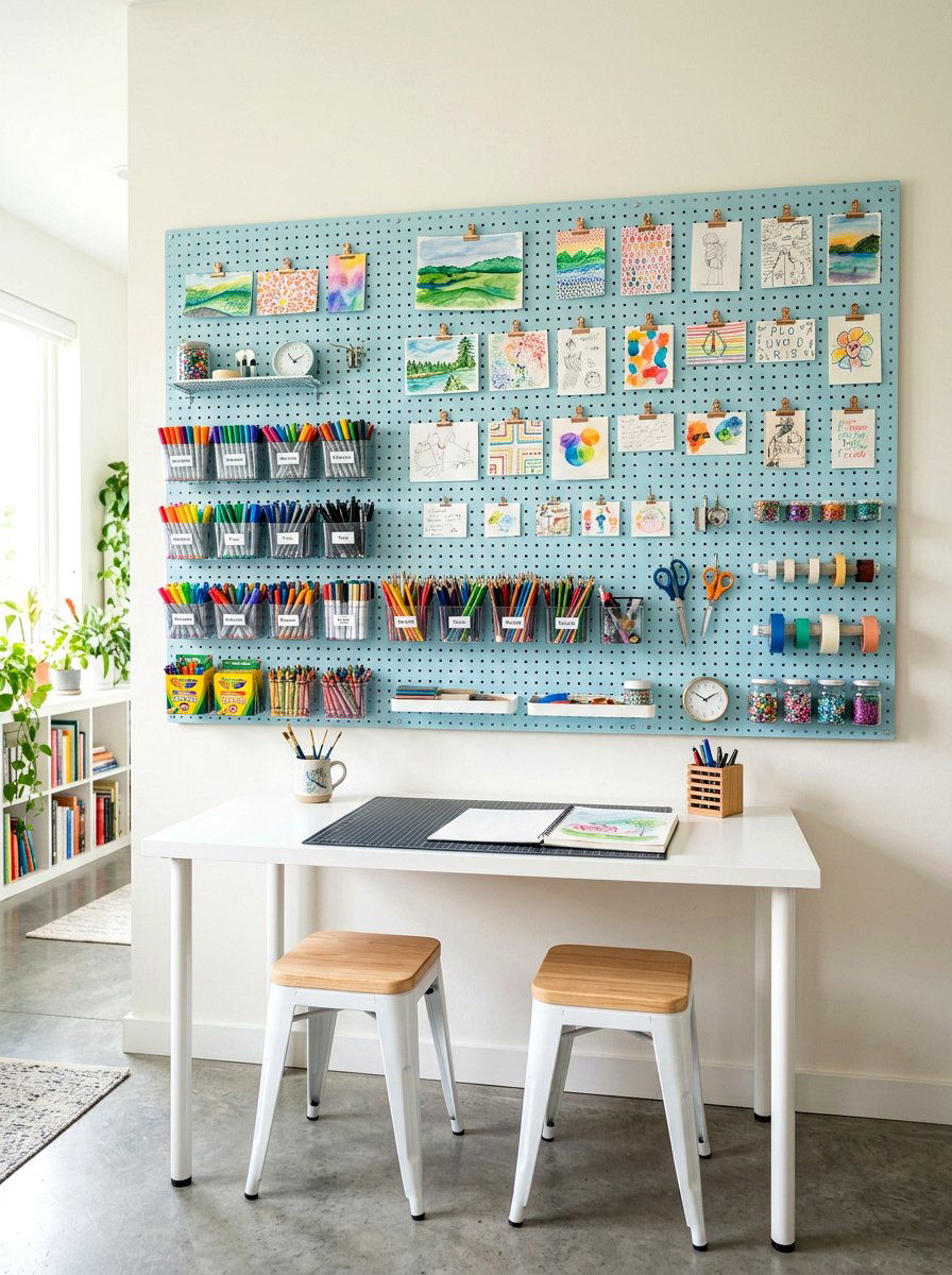 Pegboard Art Station - 30 kids art display ideas