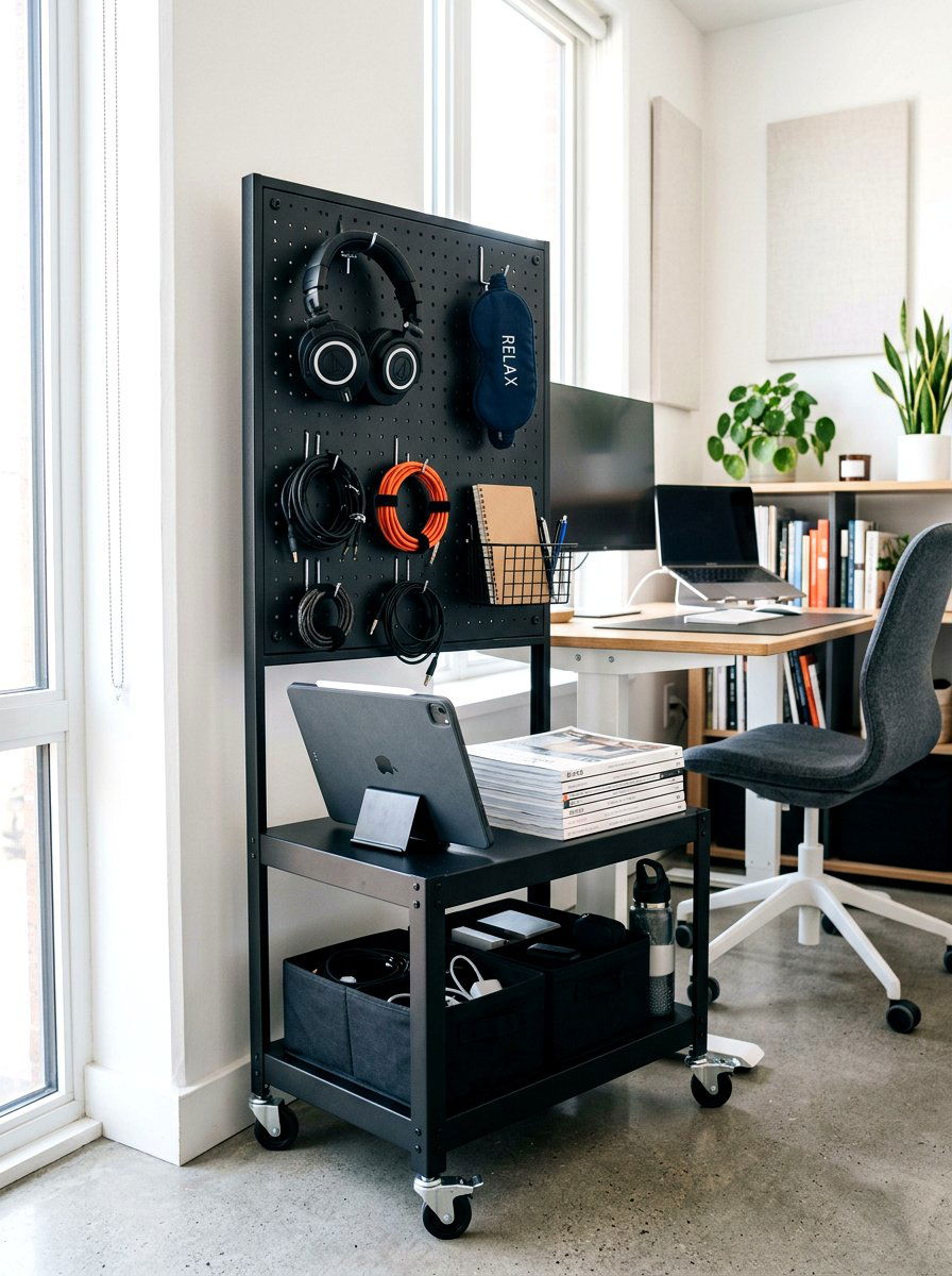 Pegboard Attachment Cart - 30 bedside cart storage ideas