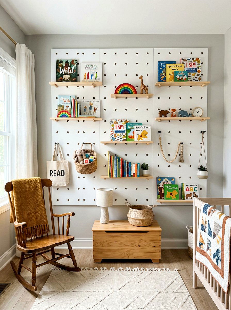 Pegboard Book Display - 30 nursery book display ideas