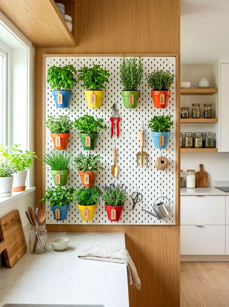 Pegboard Herb Garden Organizer - 30 indoor herb garden ideas