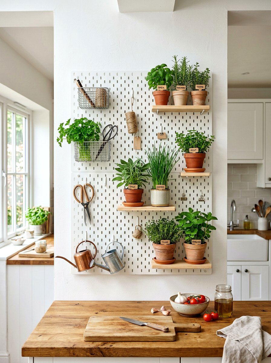 Pegboard Herb Shelf Organizer - 30 indoor herb shelf ideas