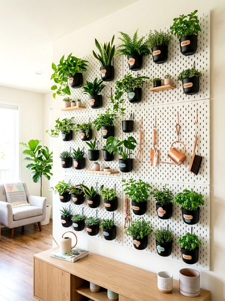 Pegboard Indoor Garden Display - 30 indoor vertical garden ideas