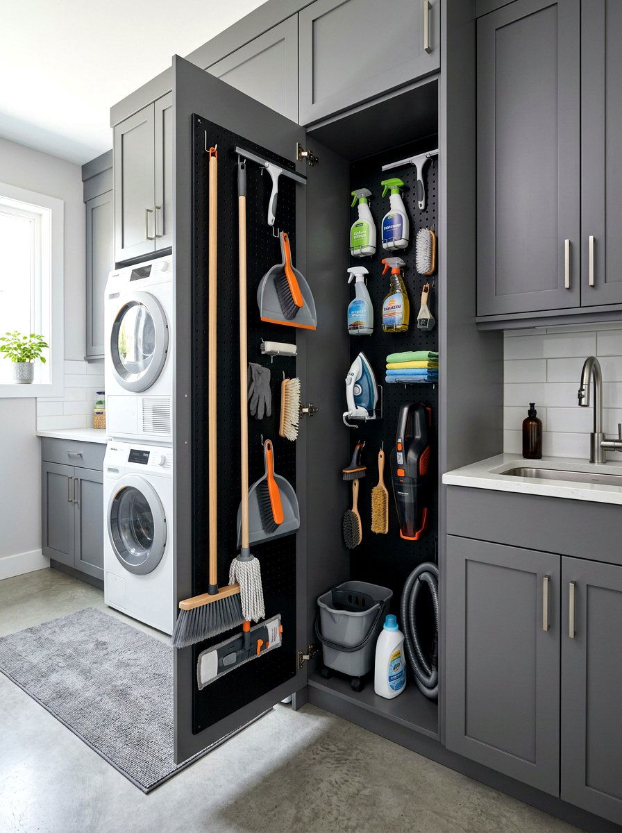 Pegboard Interior Broom Cabinet - 30 tall broom cabinet ideas