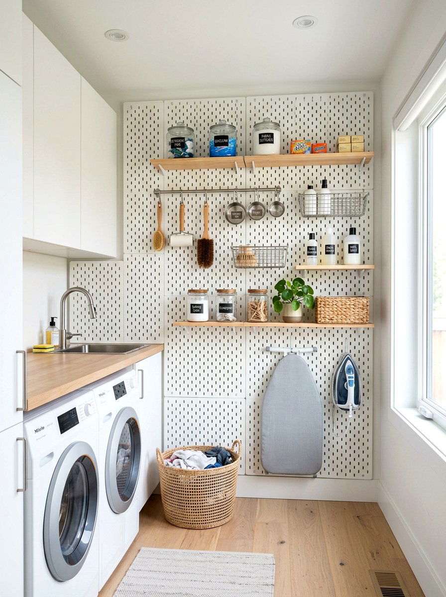 Pegboard Laundry Room Organizer - 30 detergent shelf ideas