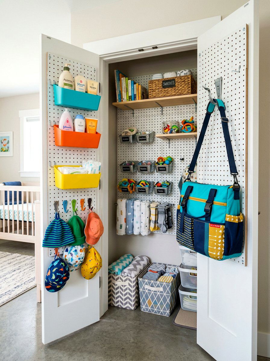 Pegboard Nursery Storage - 30 nursery closet ideas
