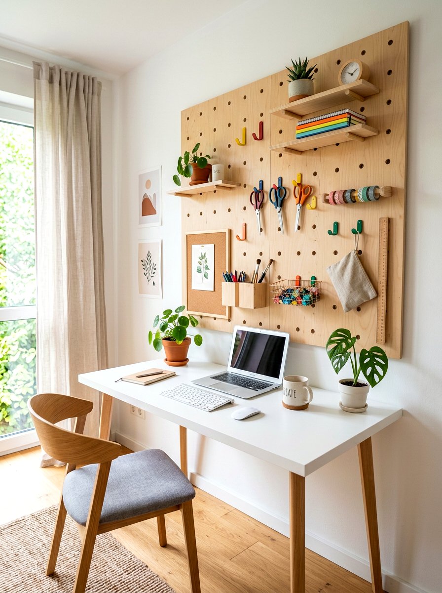 Pegboard Office Wall Organizer - 30 pin board office wall ideas