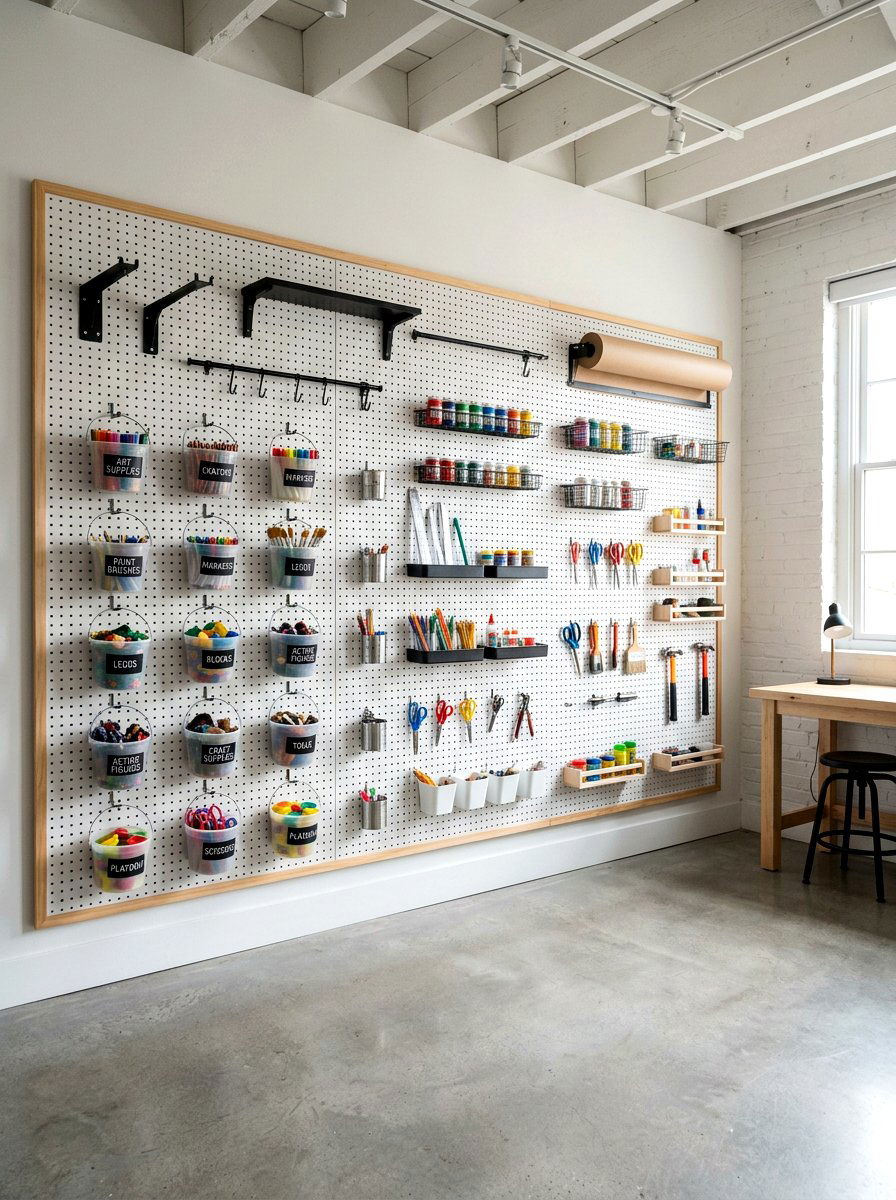 Pegboard Organization - 30 toy library playroom ideas