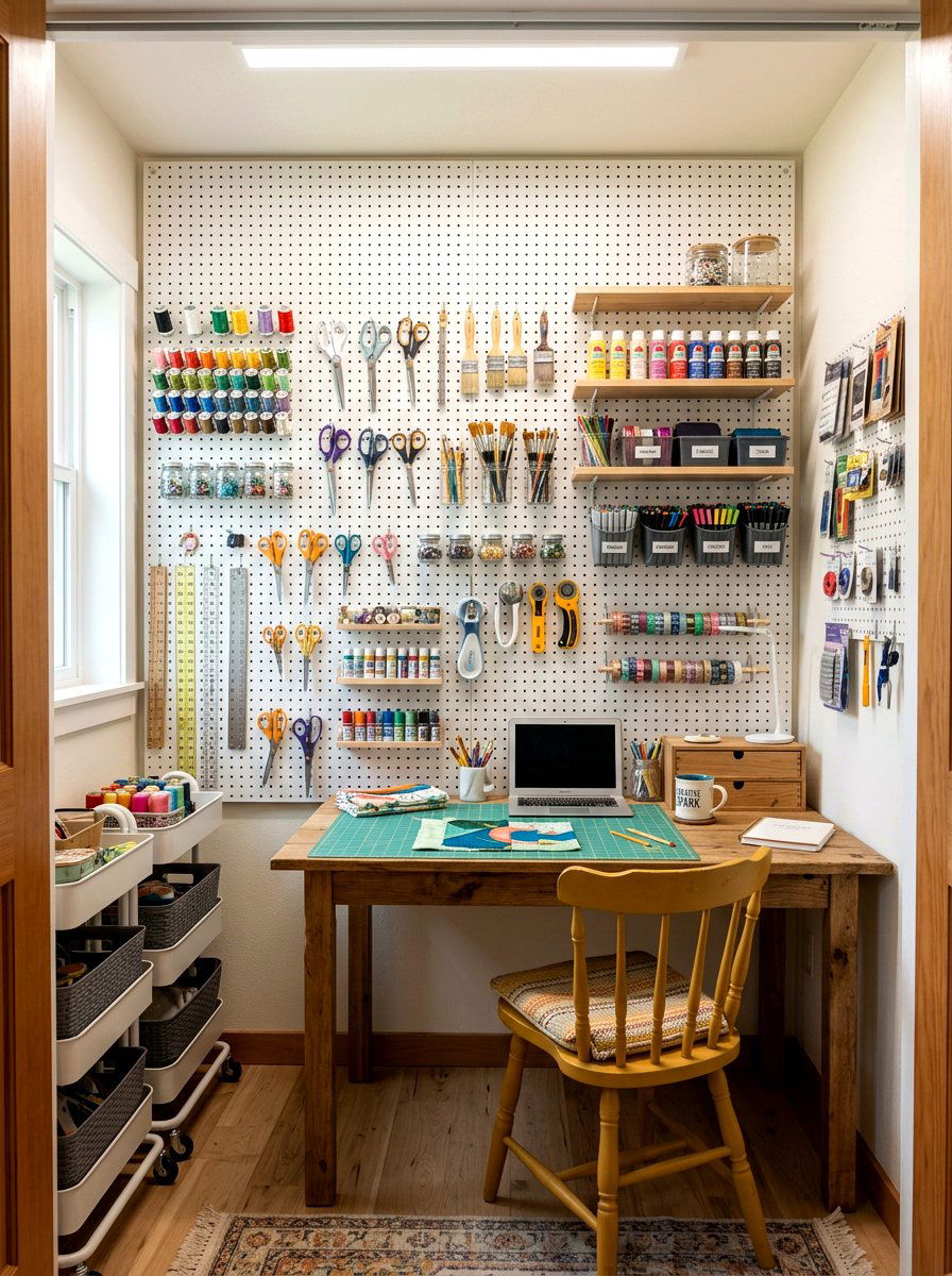 Pegboard Organizer Closet Desk - 30 cloffice apartment ideas