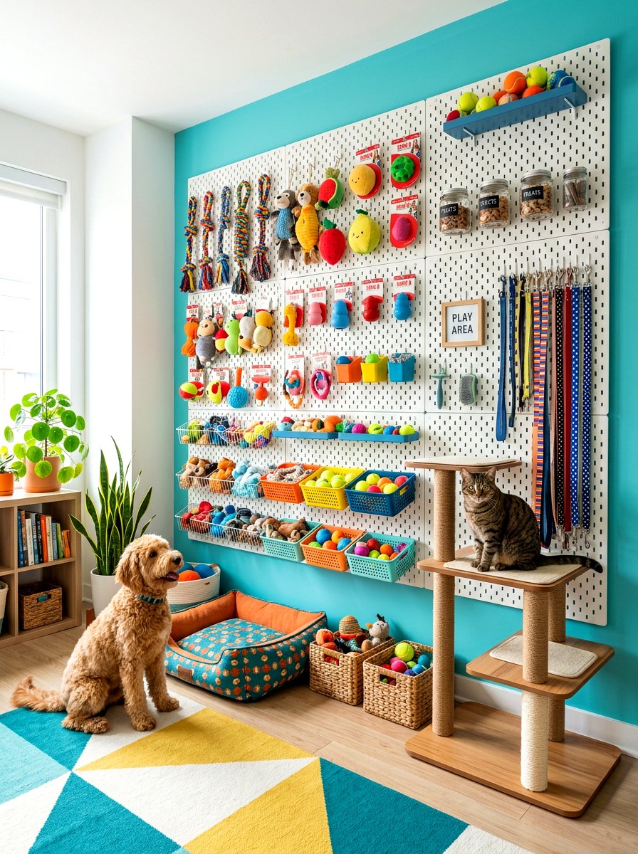 Pegboard Pet Toy Display - 30 pet toy storage ideas
