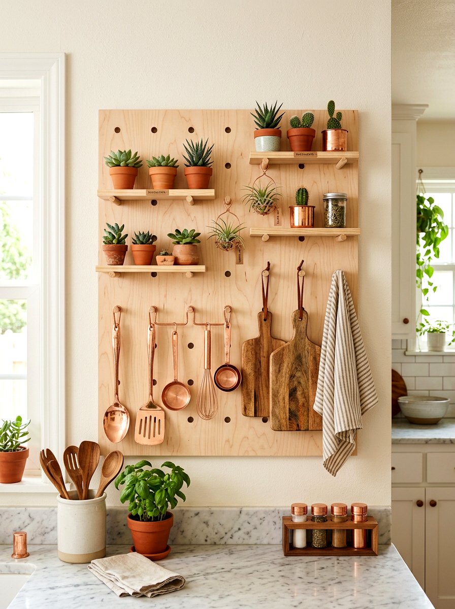 Pegboard Plant Display - 30 kitchen plant shelf ideas