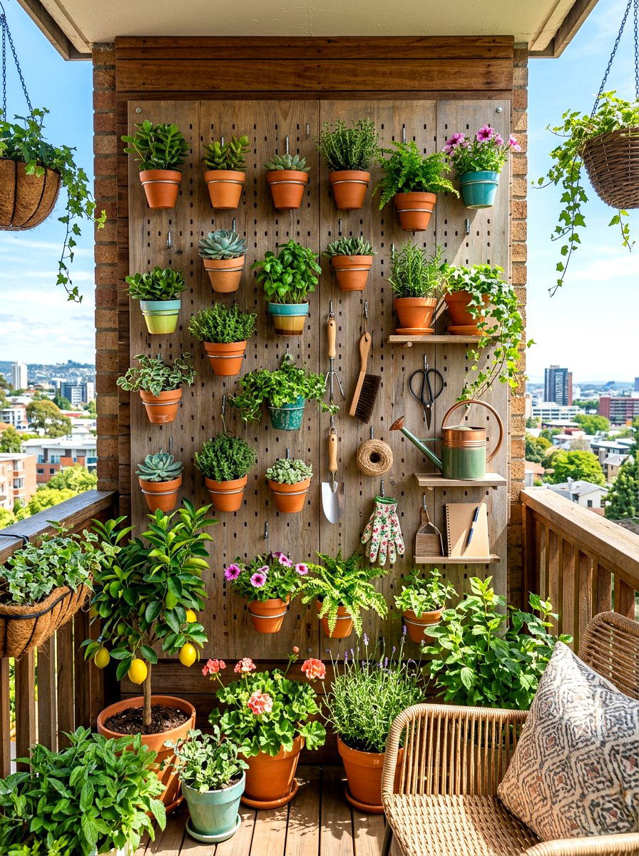 Pegboard Plant Organizer - 30 balcony vertical garden ideas