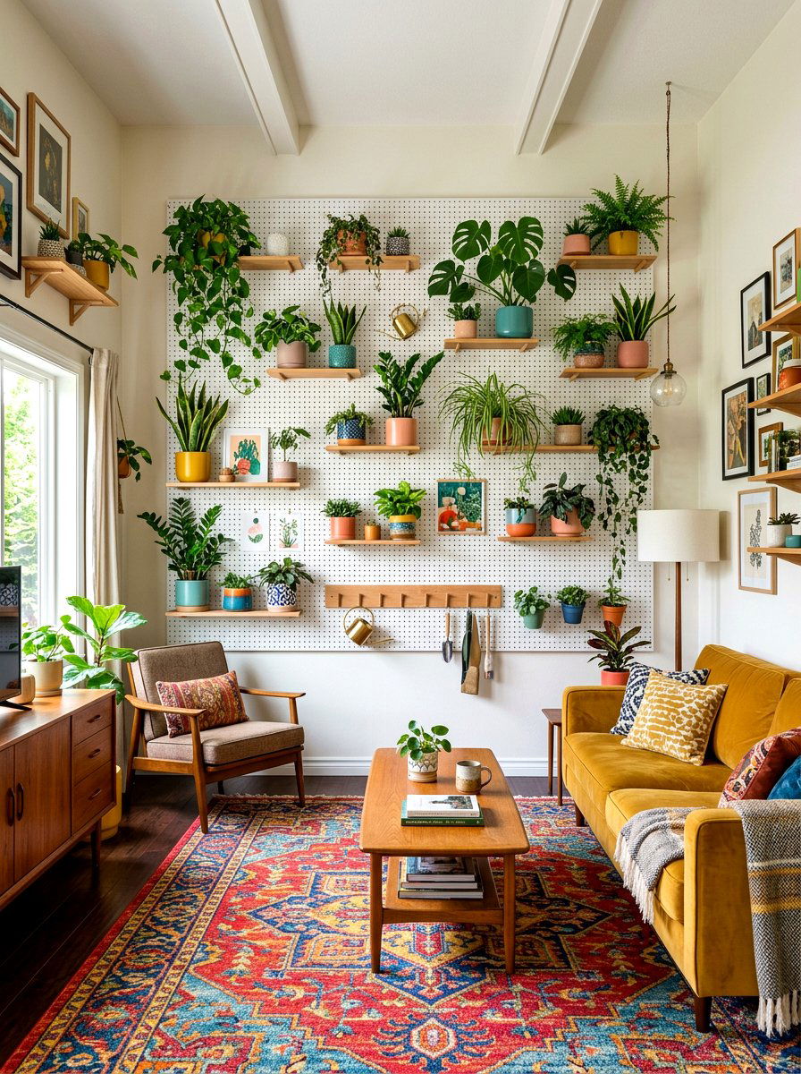 Pegboard Plant Wall - 30 living room plant wall ideas