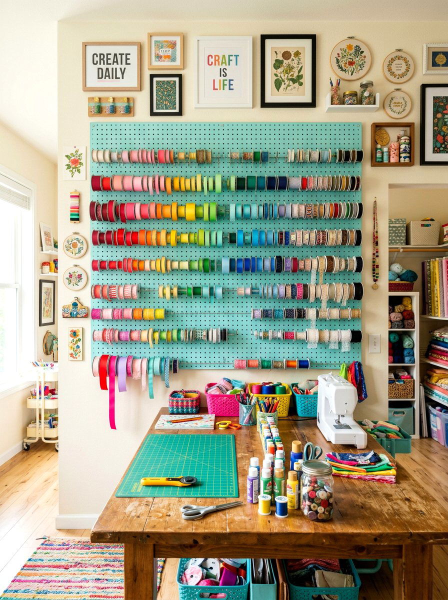 Pegboard Ribbon Organizer - 30 ribbon storage ideas