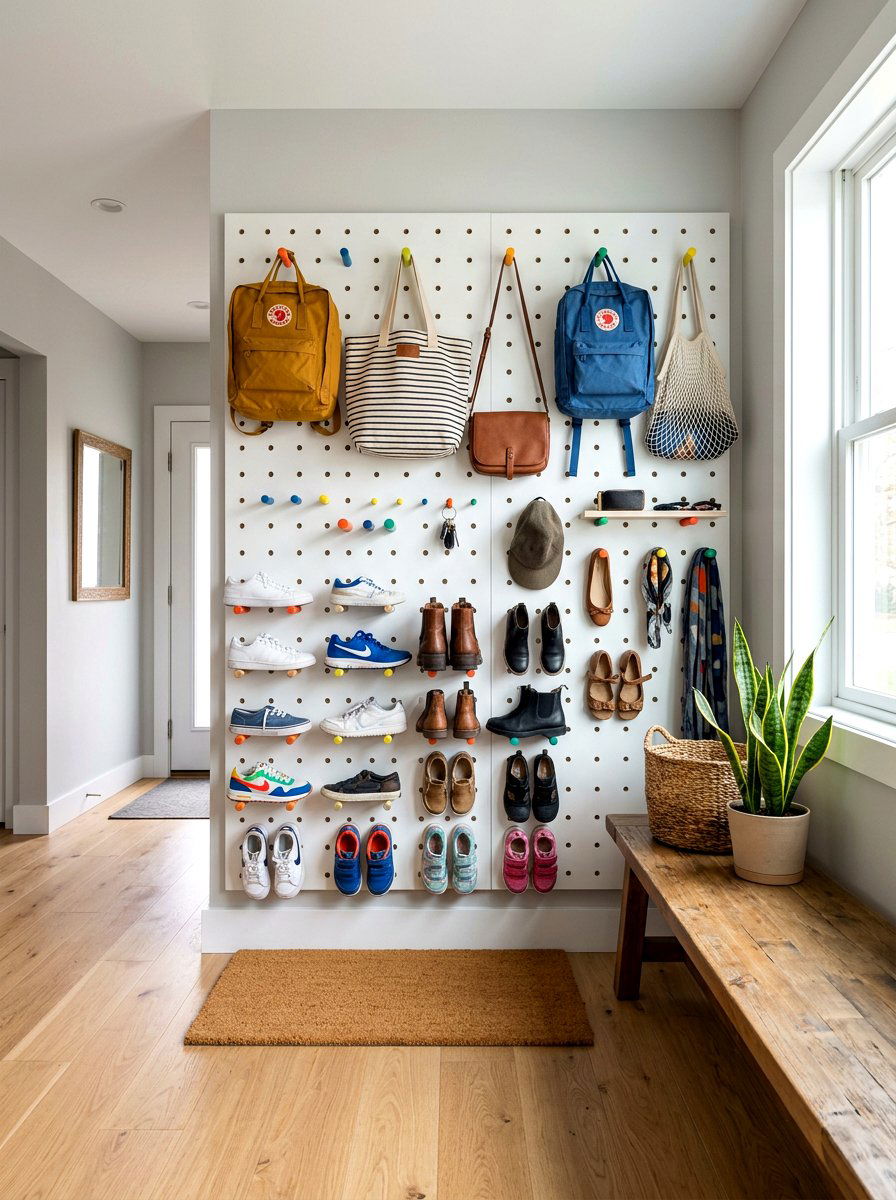 Pegboard Shoe Organizer - 30 shoe wall storage ideas
