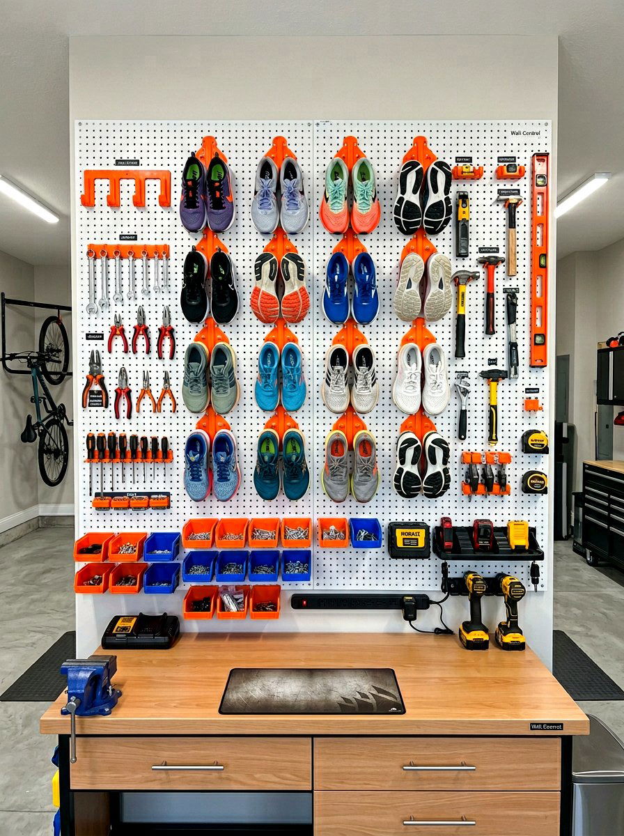 Pegboard Shoe Organizer - 30 garage shoe storage ideas