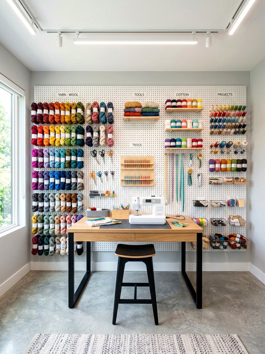 Pegboard Storage Room - 30 knitting room ideas