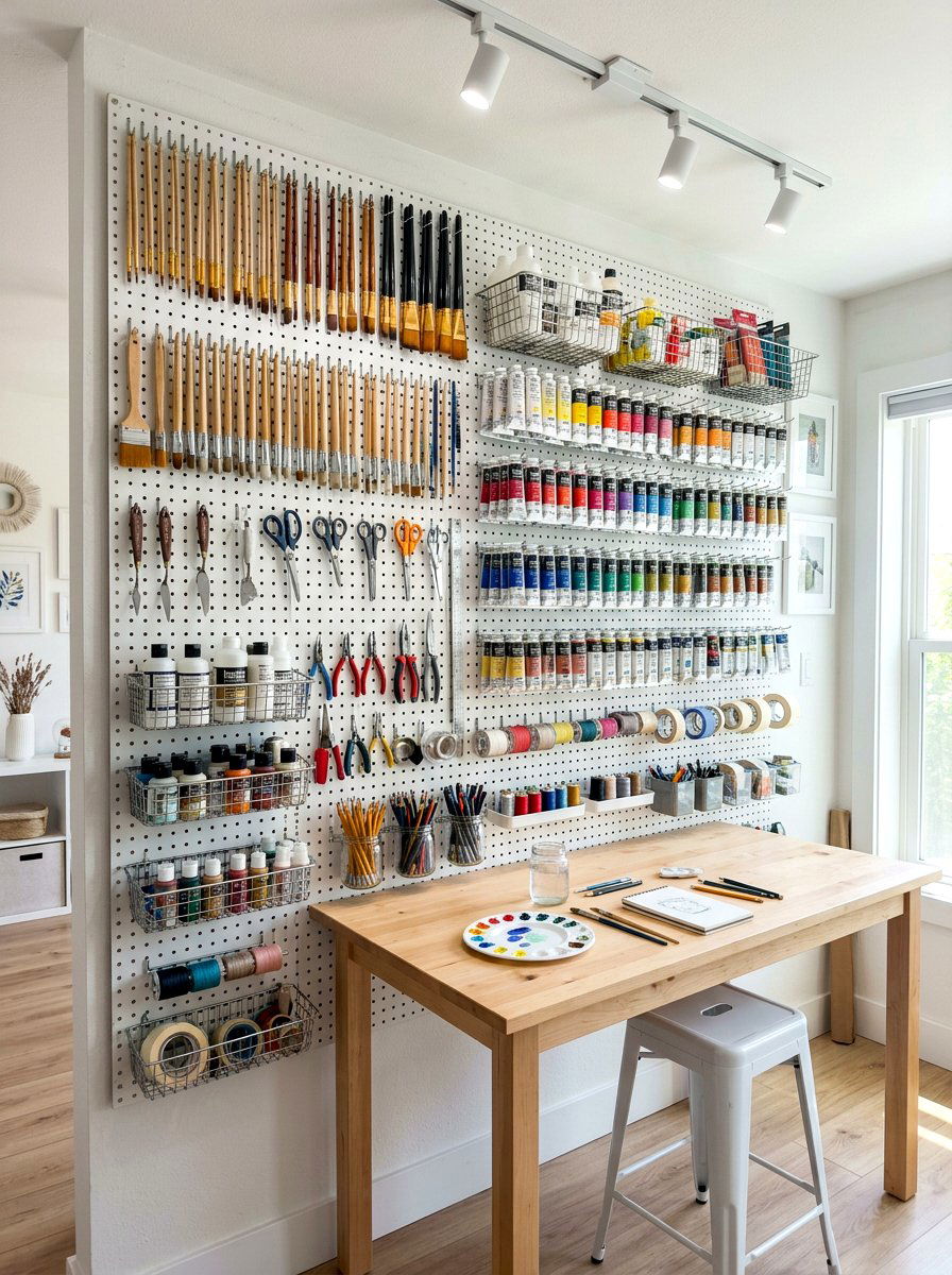 Pegboard Supply Storage - 30 art corner ideas