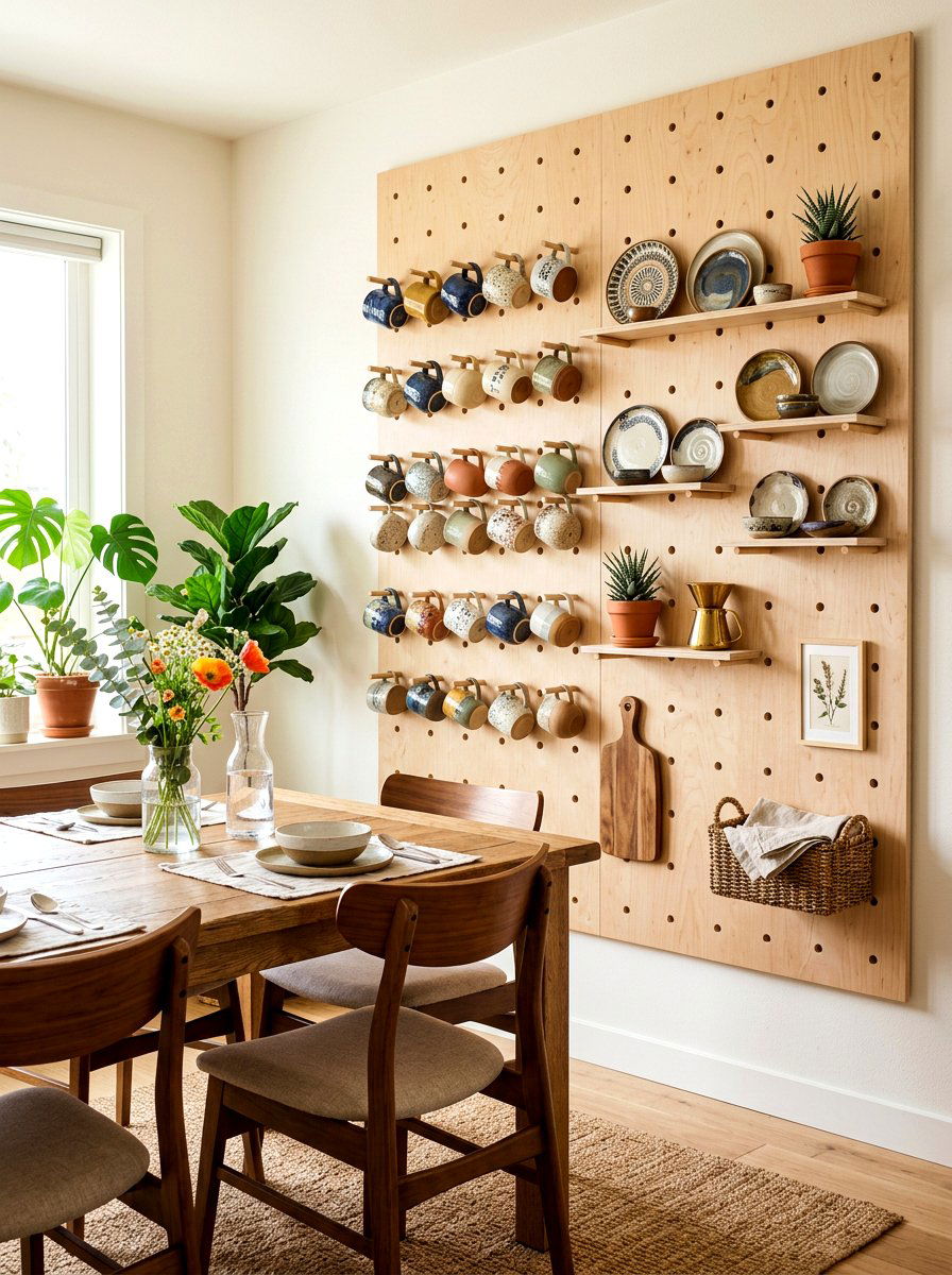 Pegboard Wall - 30 dining room china display ideas