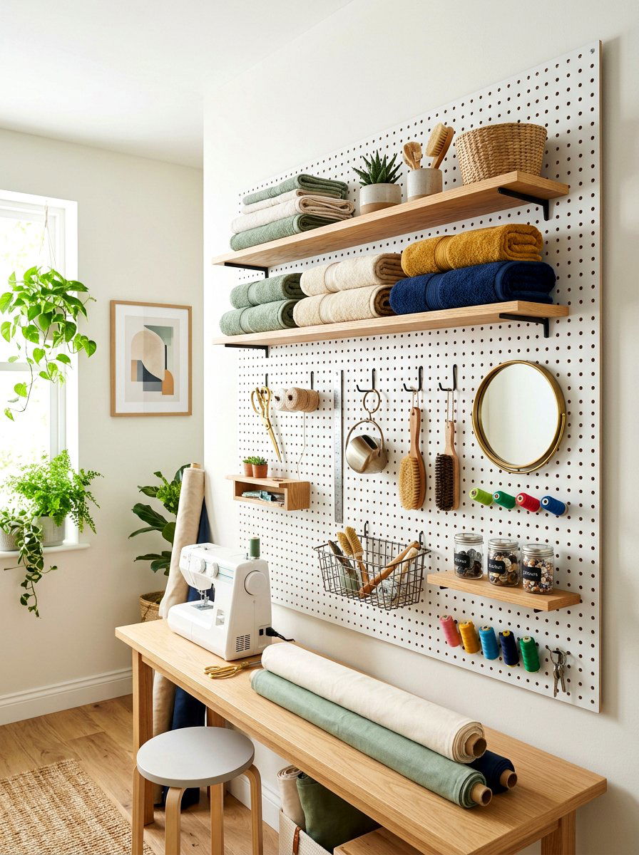 Pegboard Wall Display - 30 towel storage ideas