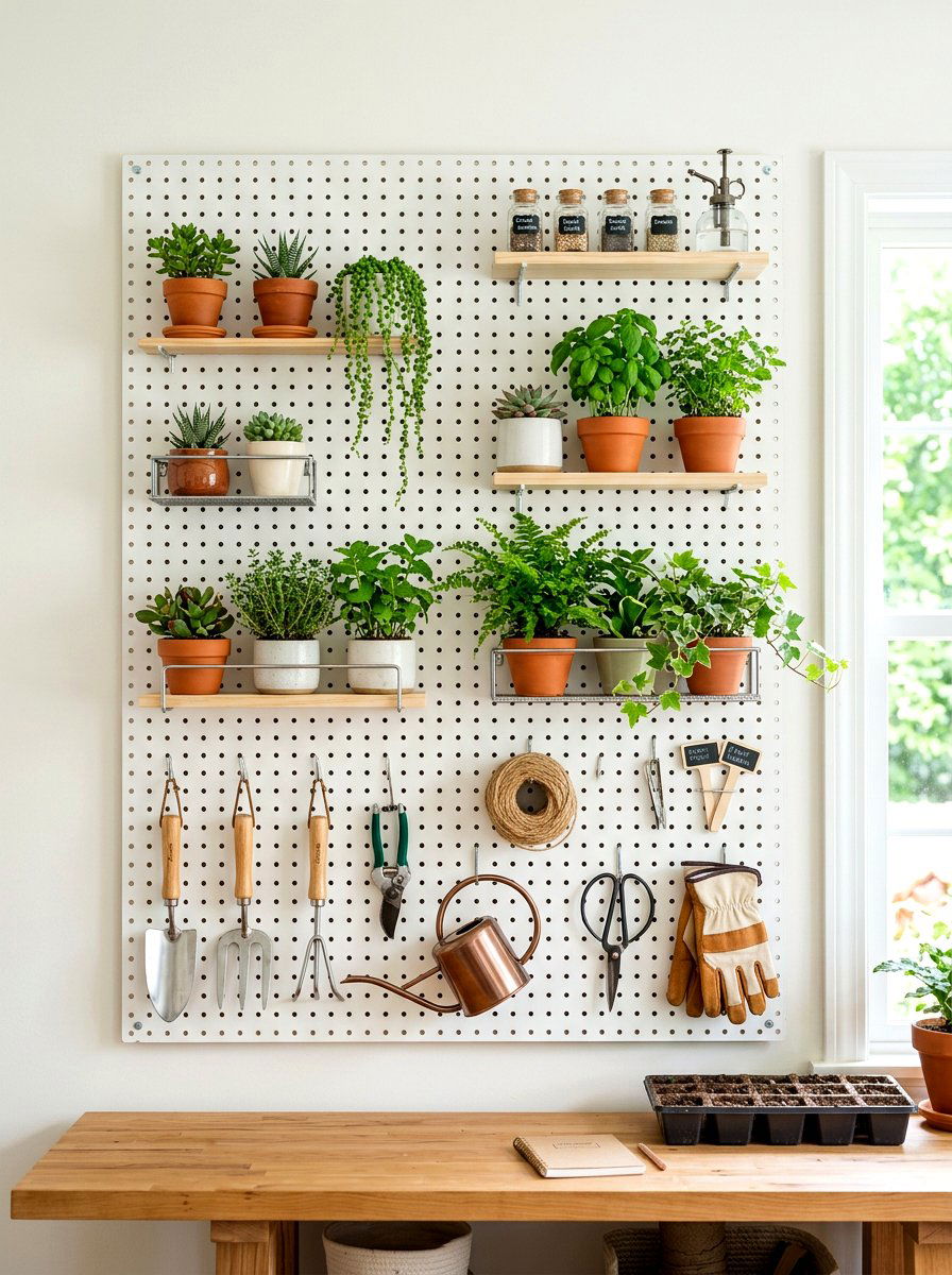 Pegboard Wall Garden Organizer - 30 hanging wall garden ideas