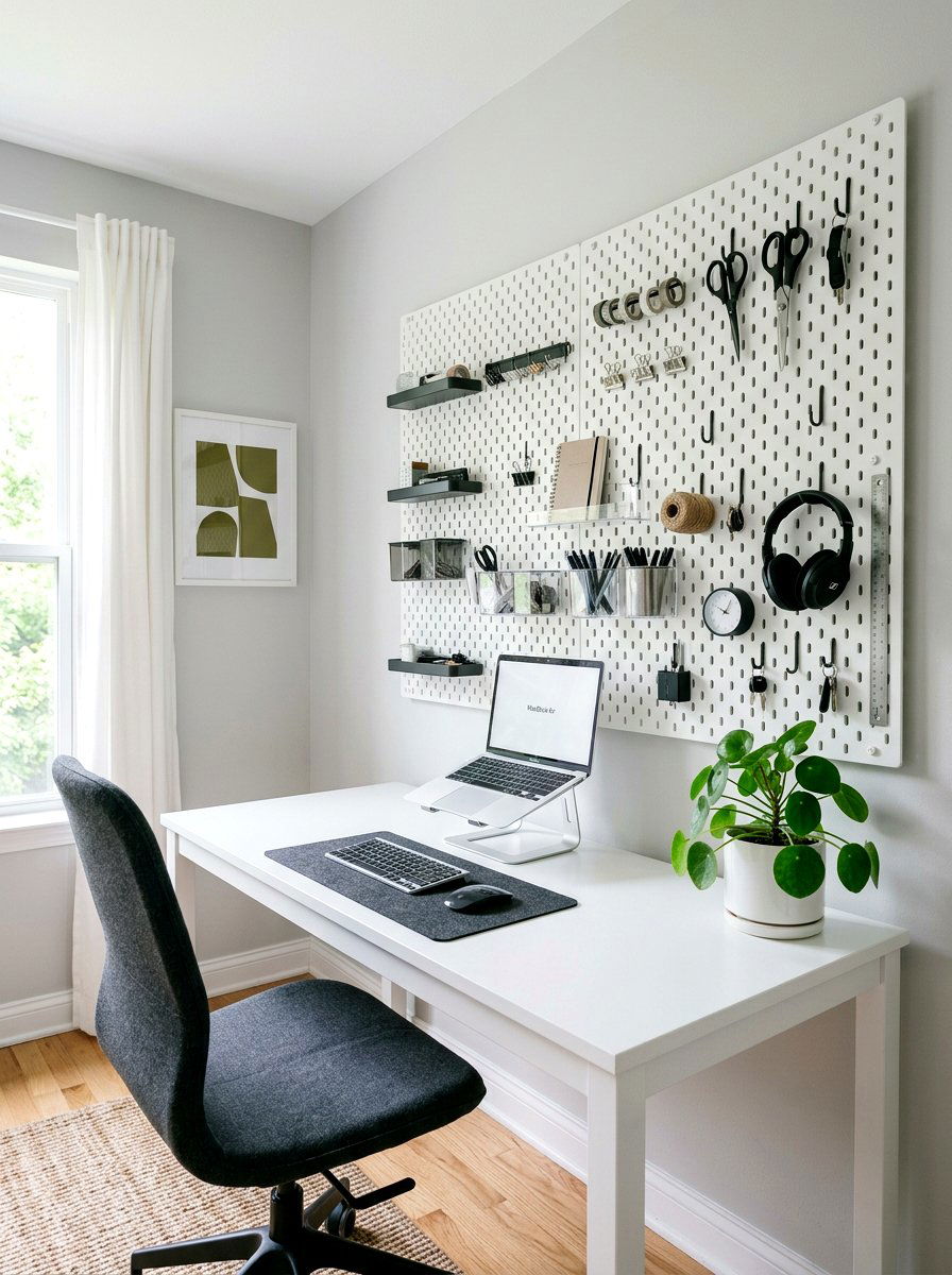 Pegboard Wall Home Office - 30 minimalist home office ideas