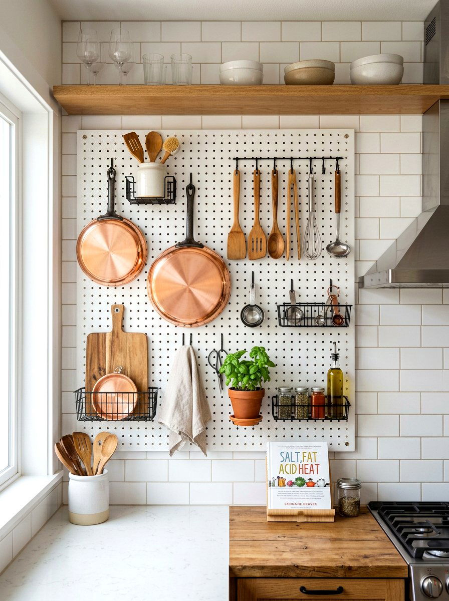 Pegboard Wall Kitchen Organizer - 30 tiny house kitchen ideas
