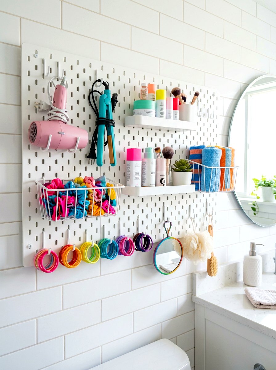 Pegboard Wall Organization - 30 tiny bathroom storage ideas