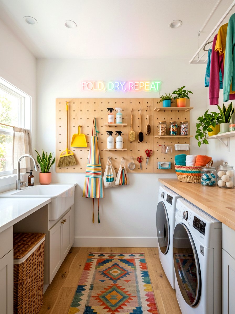 Pegboard Wall Organizer - 30 narrow laundry room ideas