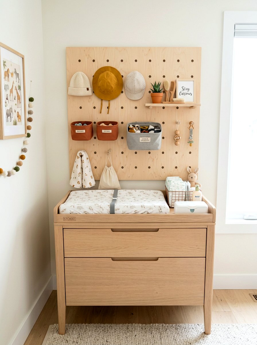 Pegboard Wall Organizer - 30 nursery shelf styling ideas