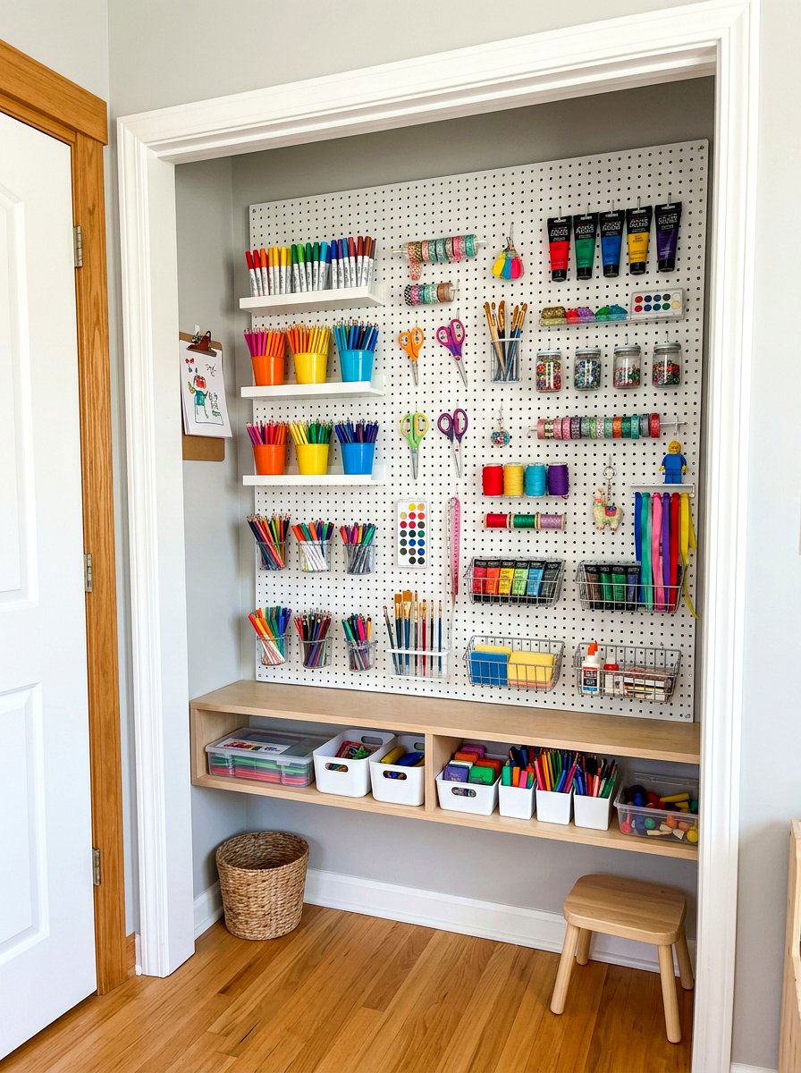 Pegboard Wall Organizer - 30 playroom closet ideas