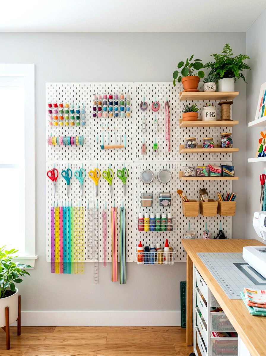 Pegboard Wall Organizer - 30 craft supply storage ideas