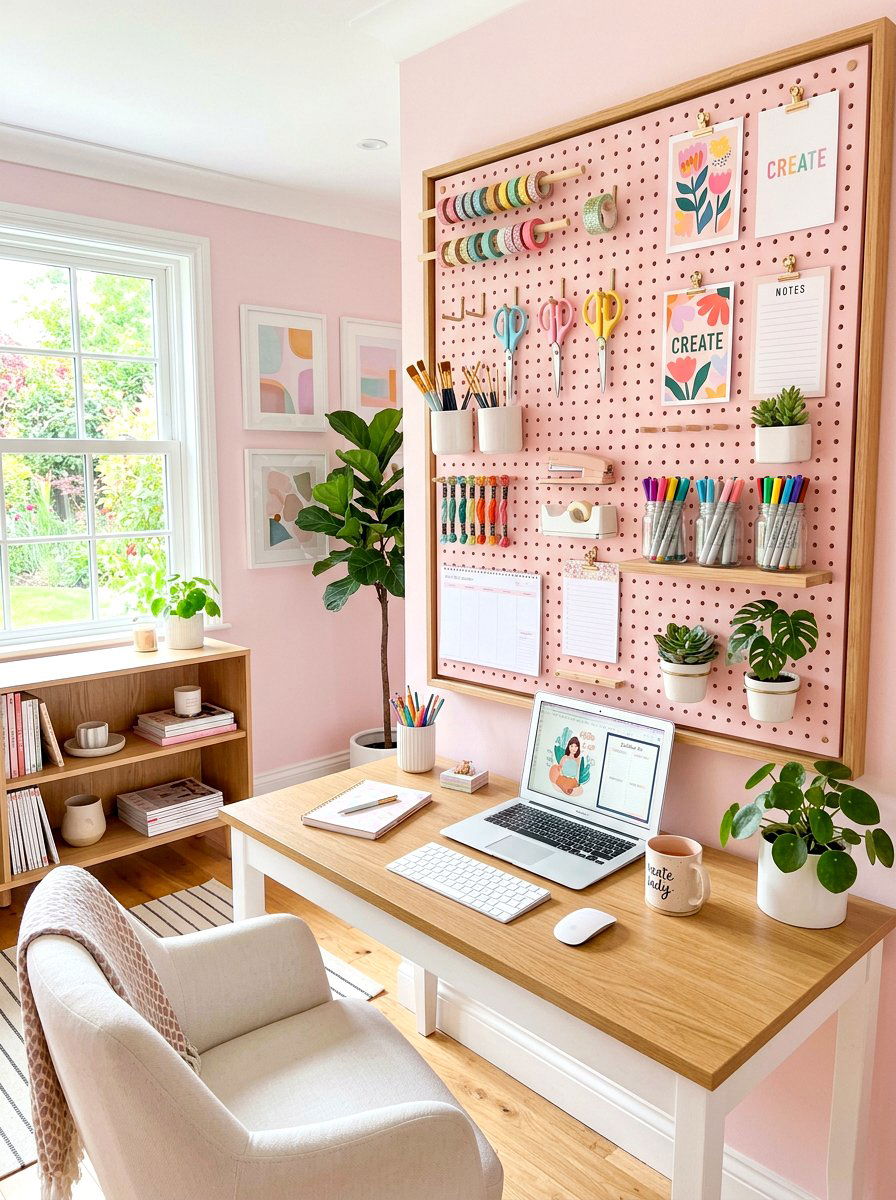 Pegboard Wall Organizer - 30 apartment organization reset ideas