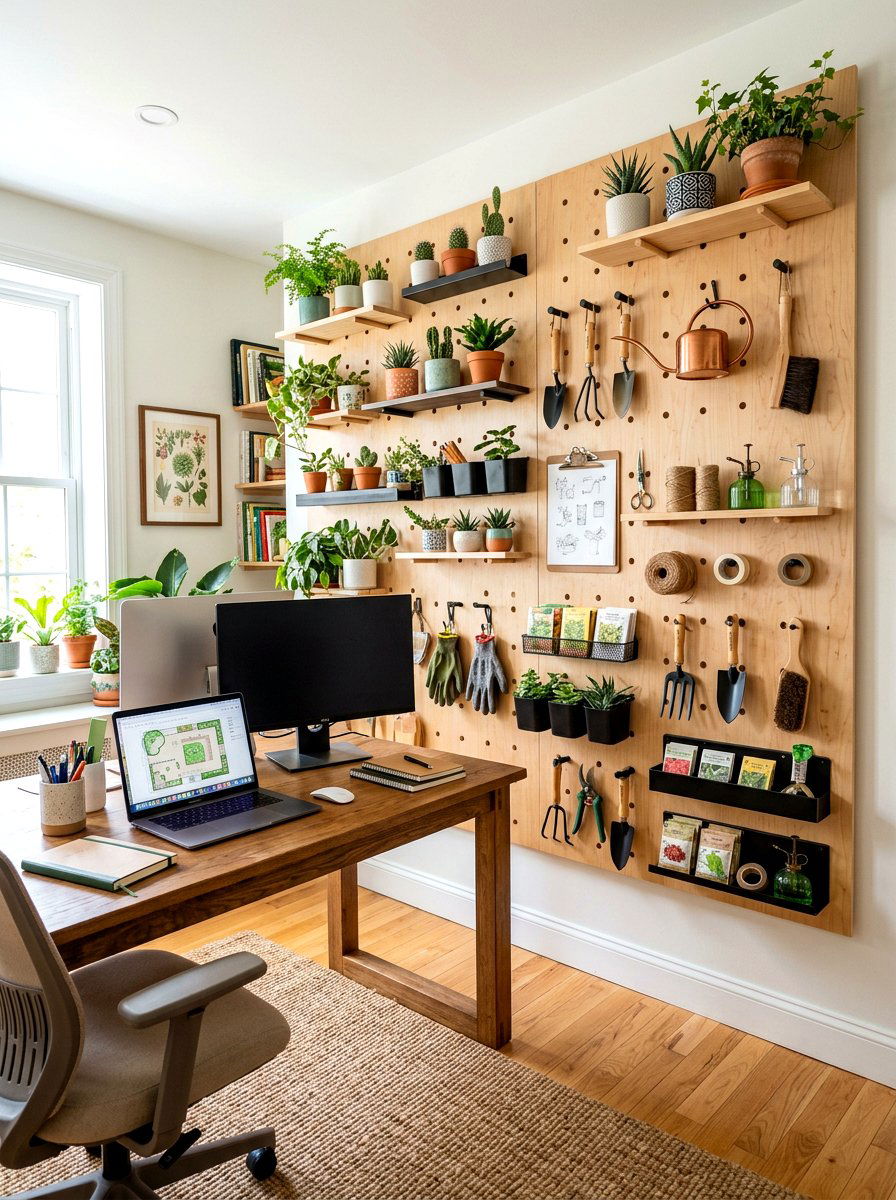 Pegboard Wall Organizer - 30 apartment plant shelf ideas
