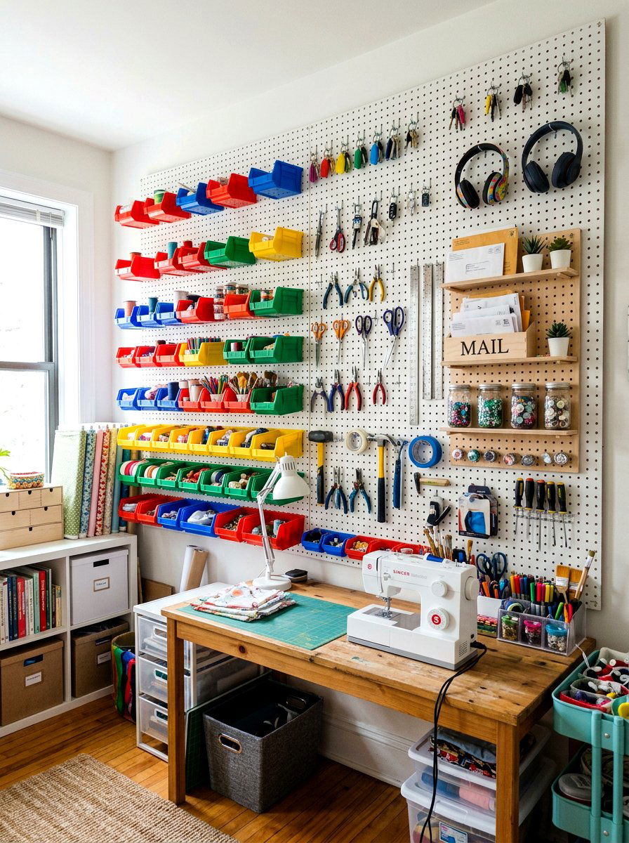 Pegboard Wall Organizer - 30 family message center ideas