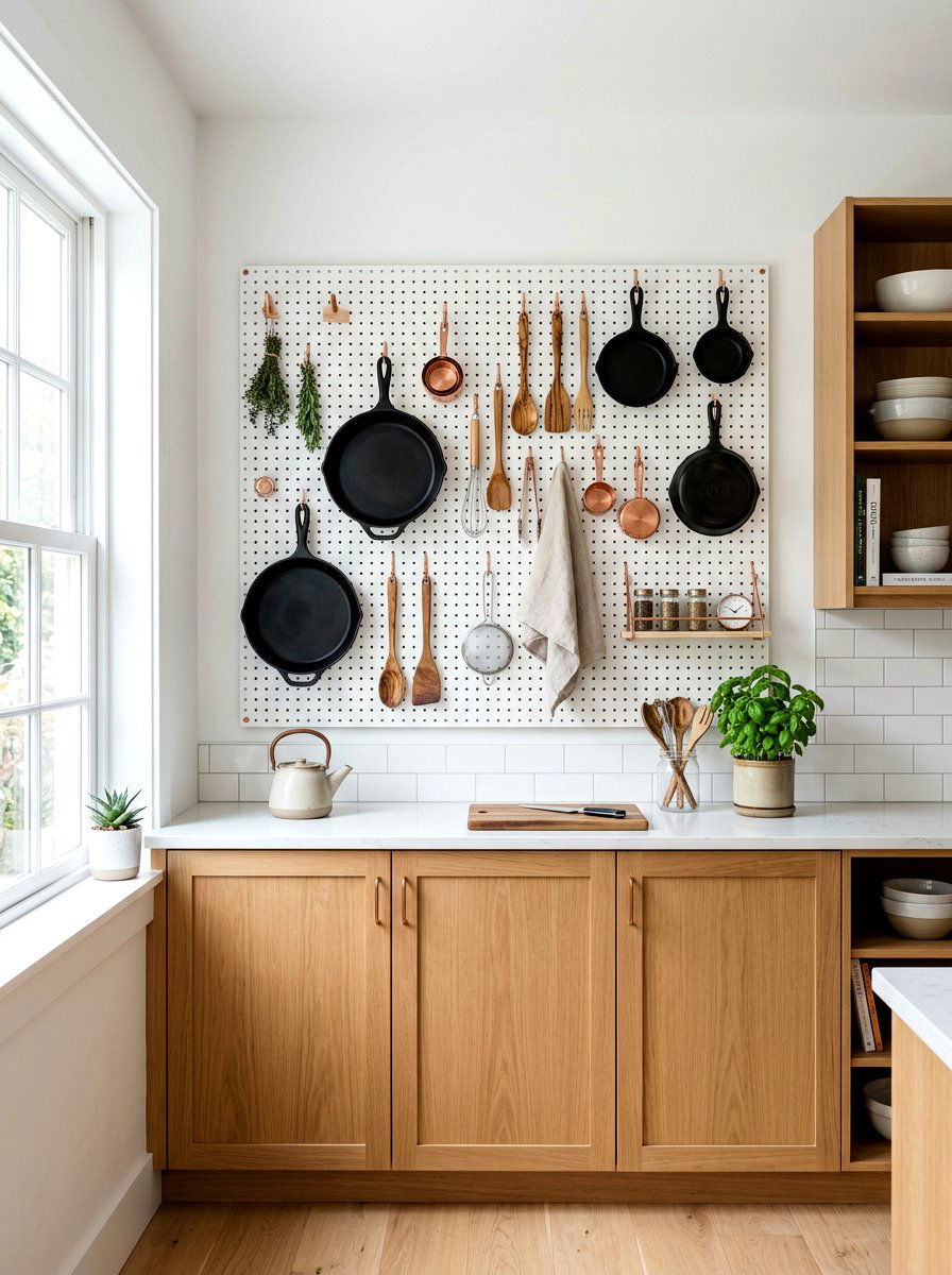 Pegboard Wall Organizer - 30 micro kitchen storage ideas