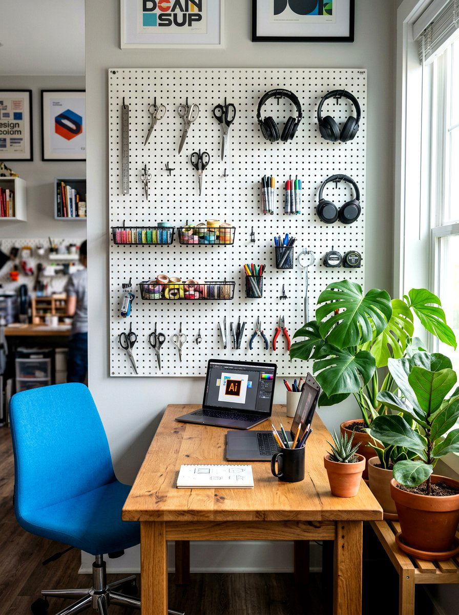 Pegboard Wall Station - 30 office supply storage ideas