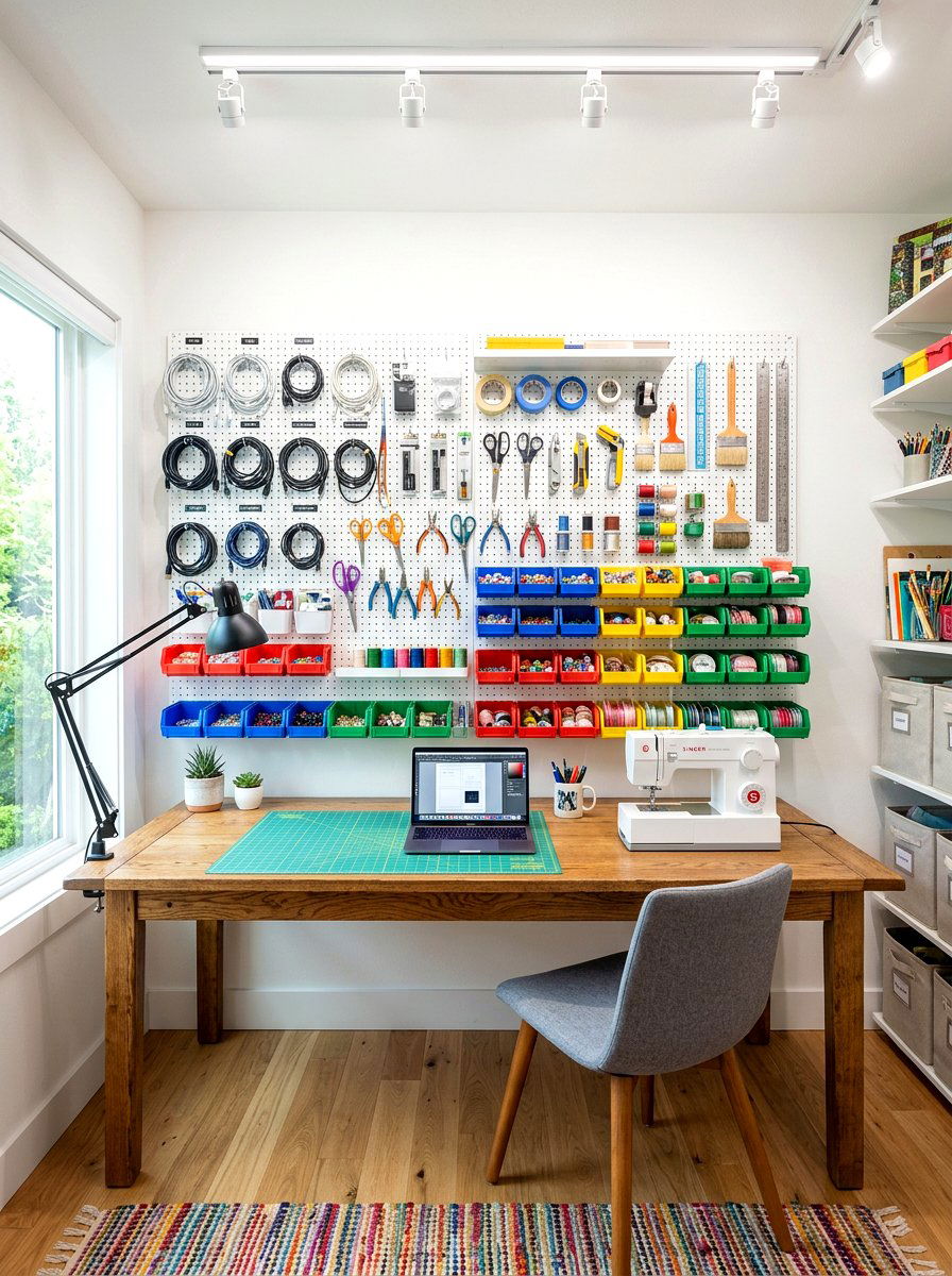Pegboard Wall Storage - 30 office cable management ideas