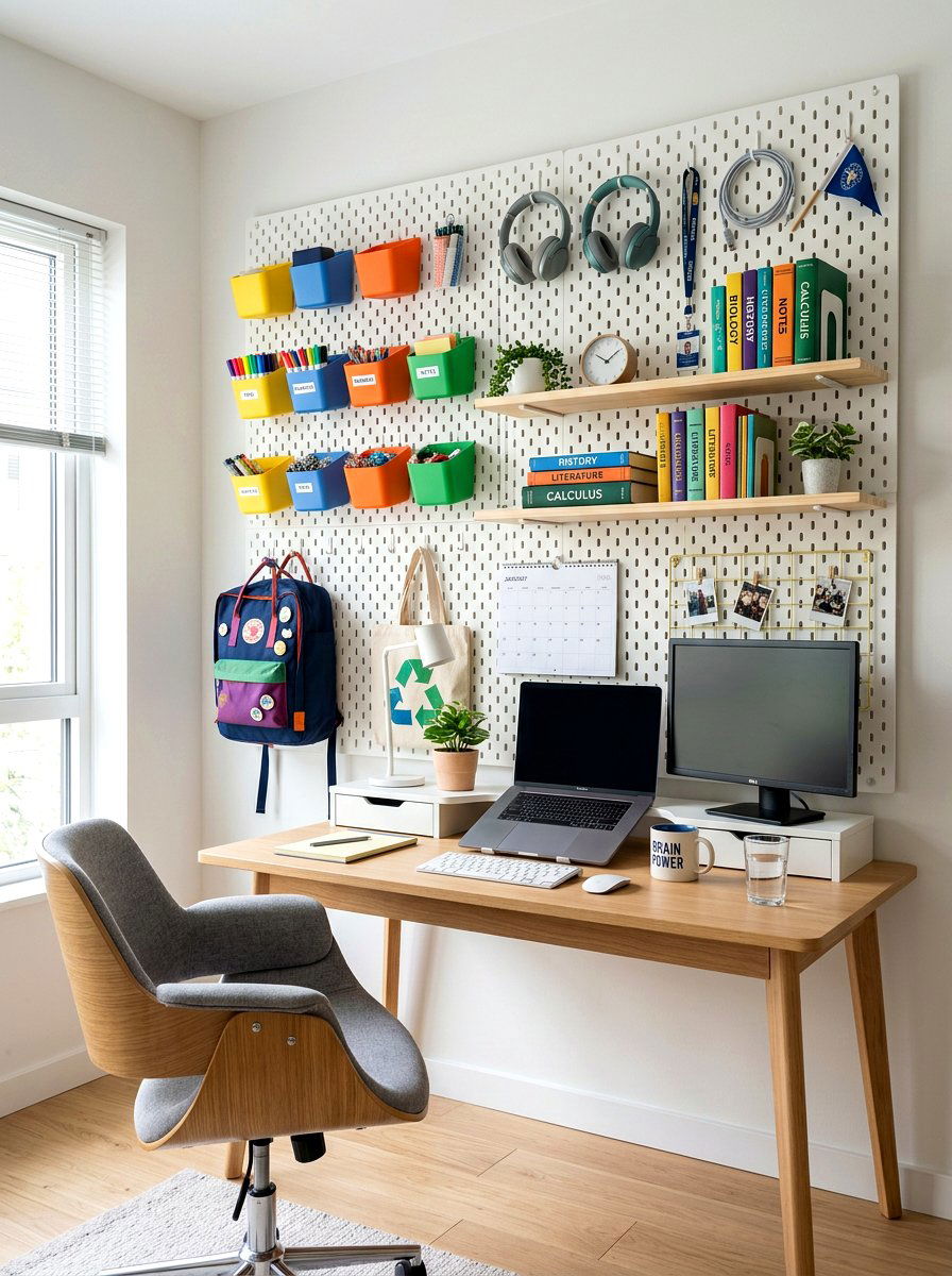 Pegboard Wall Student Organization - 30 kids study corner ideas
