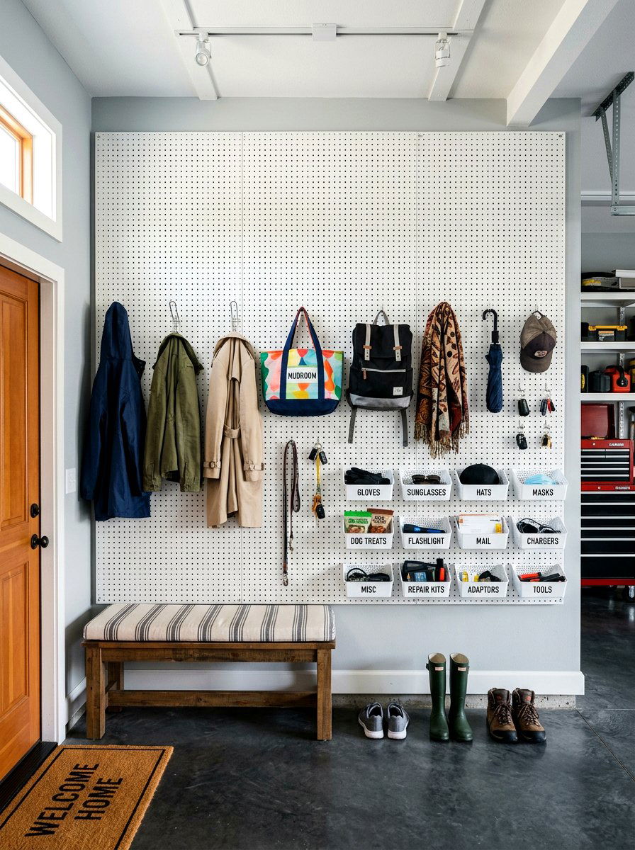 Pegboard Wall System - 30 garage mudroom ideas