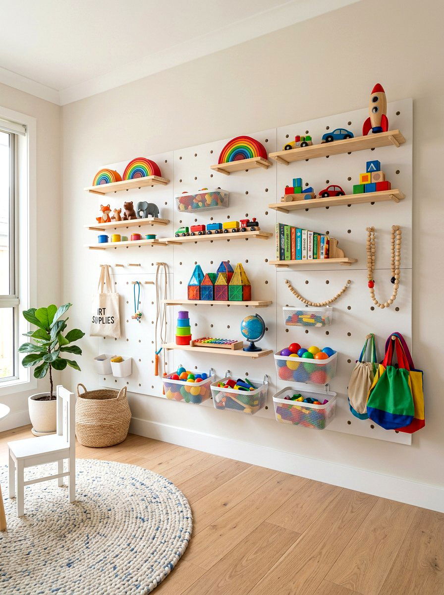 Pegboard Wall System - 30 toy storage ideas