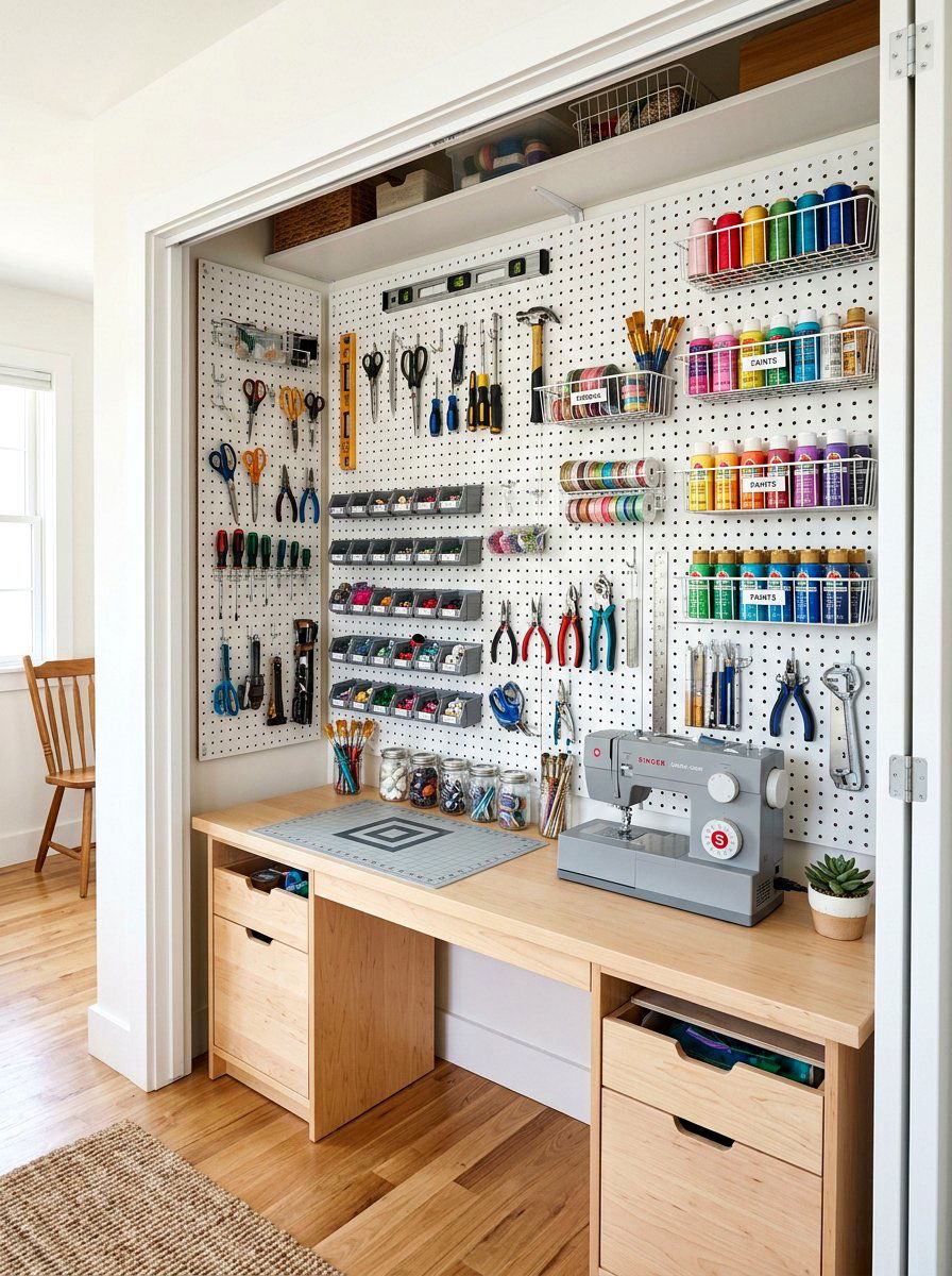 Pegboard craft closet - 30 craft closet ideas