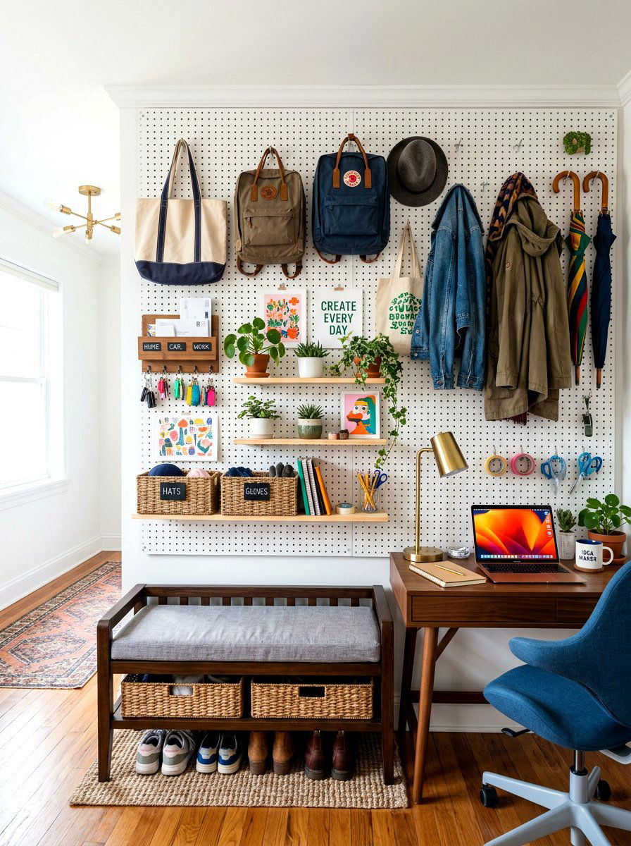 Pegboard entryway wall - 30 key holder wall ideas