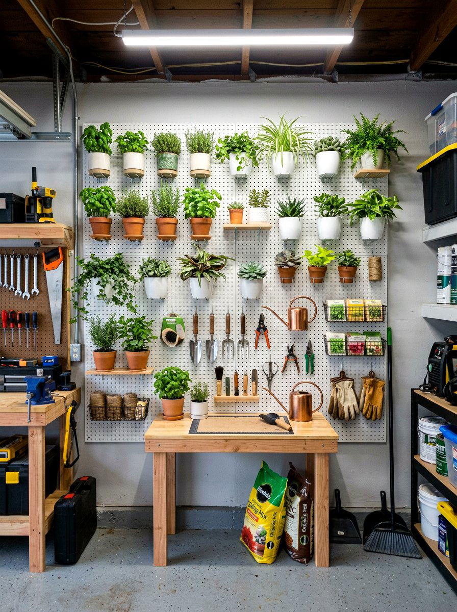 Pegboard indoor garden wall - 30 indoor plant wall ideas