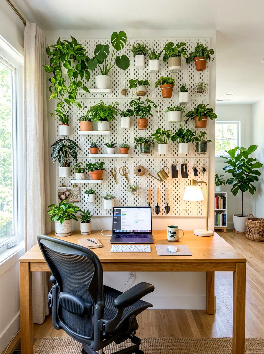 Pegboard plant wall display - 30 apartment vertical garden ideas