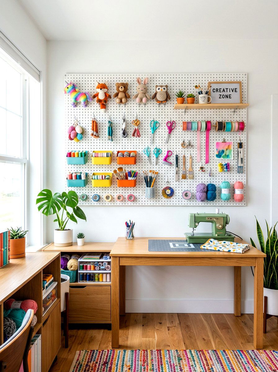 Pegboard wall display - 30 stuffed animal storage ideas