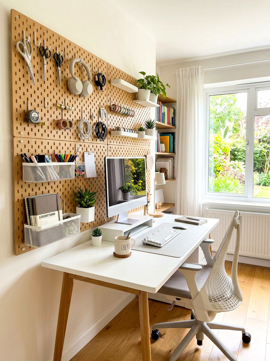 Pegboard wall organization - 30 small apartment storage ideas