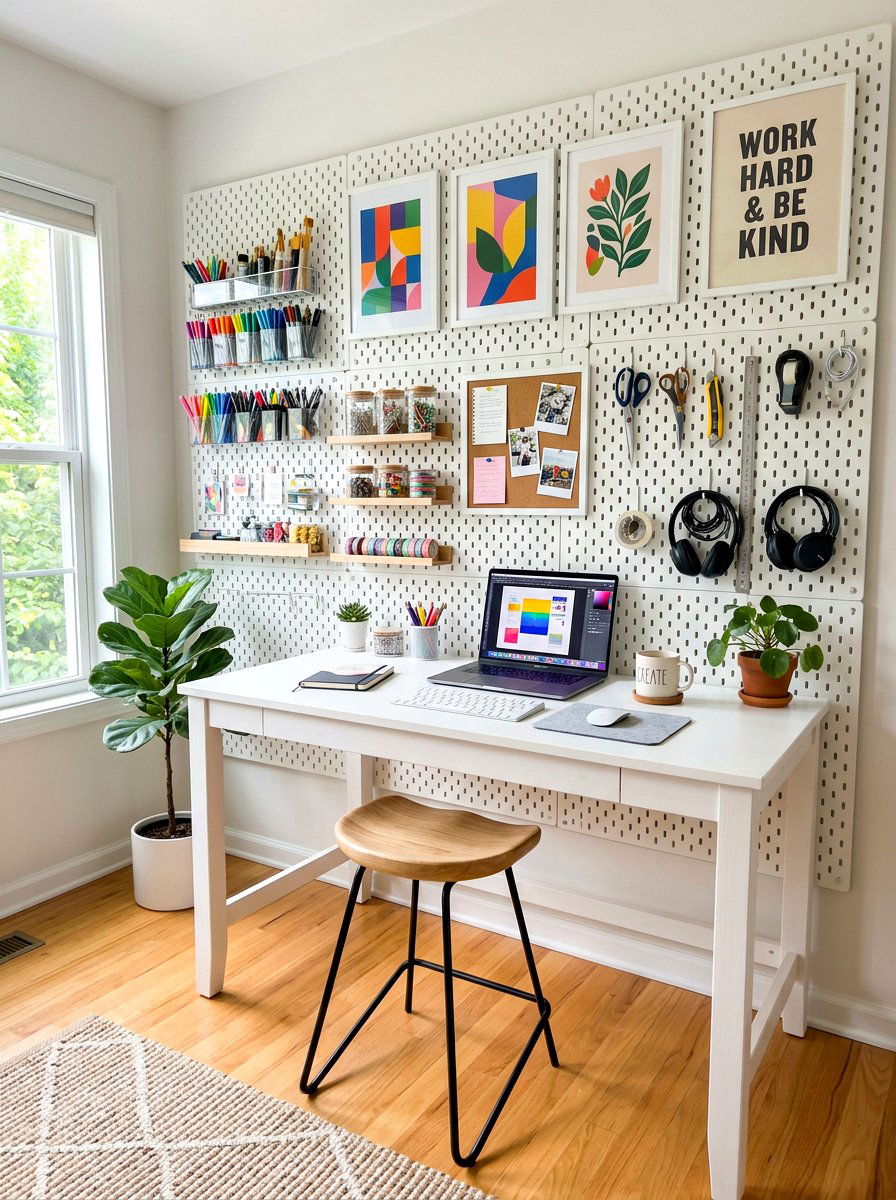 Pegboard wall organization desk - 30 homework nook ideas