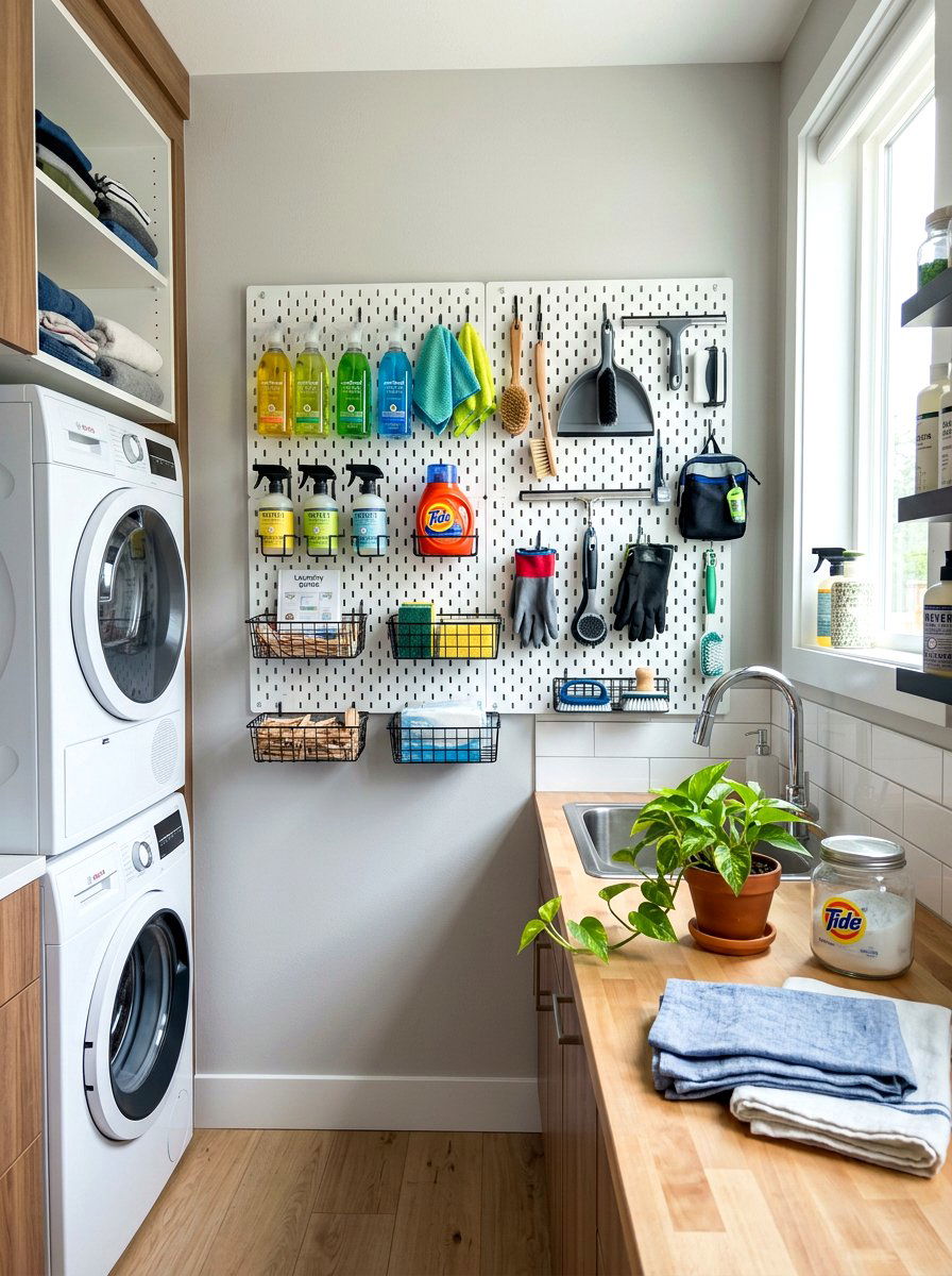 Pegboard wall organizer - 30 small laundry room ideas