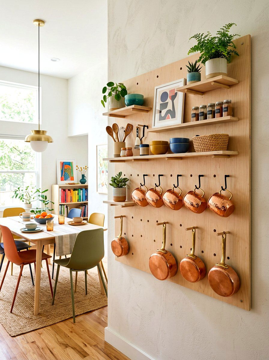 Pegboard wall organizer - 30 dining room storage ideas
