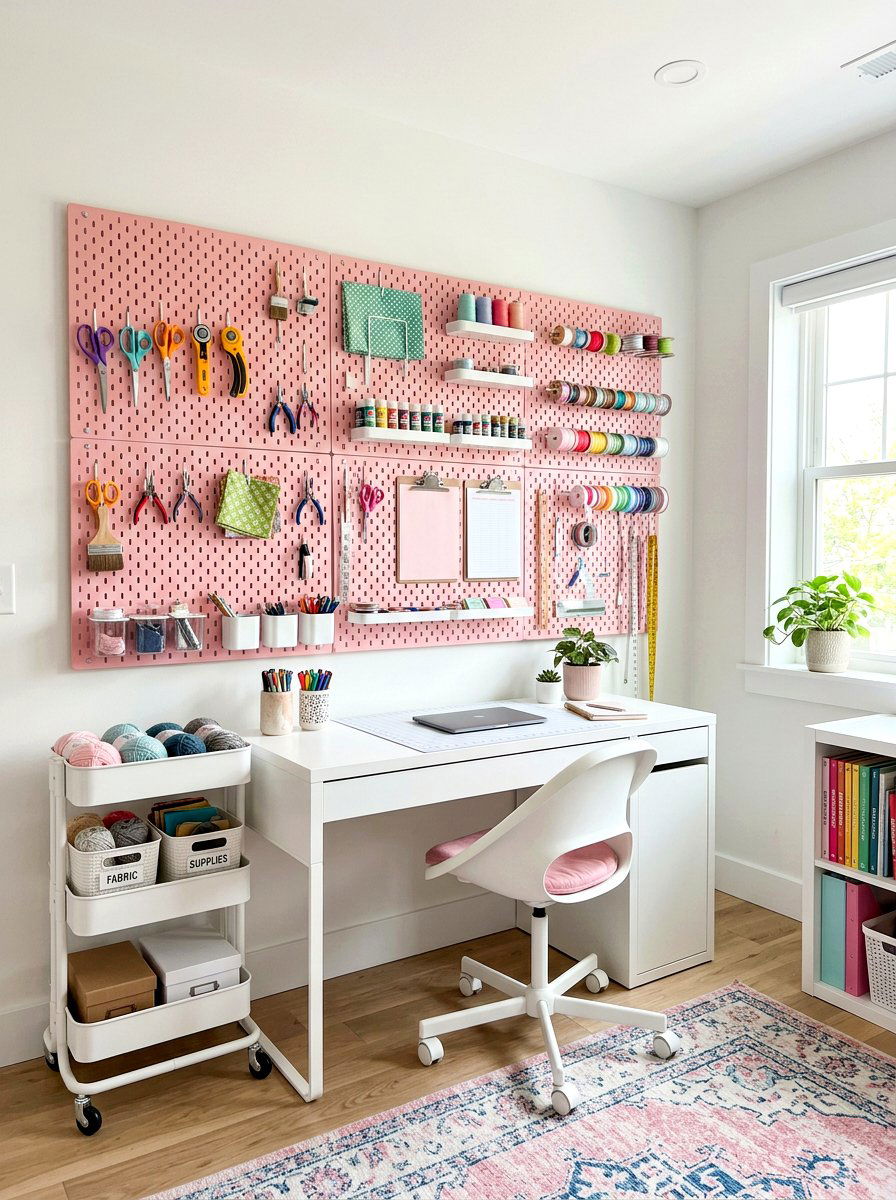 Pegboard wall organizer - 30 long wall decor ideas